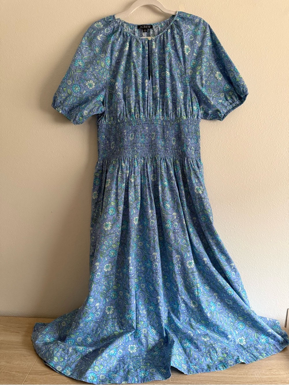 J Crew Provence smocked waist midi dress blue marigold blooms cotton poplin XL - Picture 3 of 9